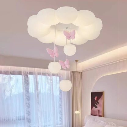 Children's Room Princess Room Cloud Ceiling Lights Pink Bow Bubble Ball Lamp LED Cream Style Romantic Girl Bedroom Ceiling Lamps