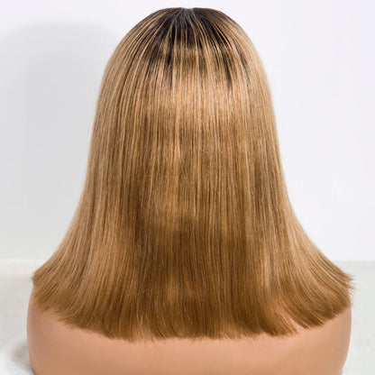 Sleek 13X4 Lace Front Brazilian Hair Wigs Brown Blonde Human Hair Wigs For Women 14 Inch Straight Bob Lace Wigs With 613 Hair