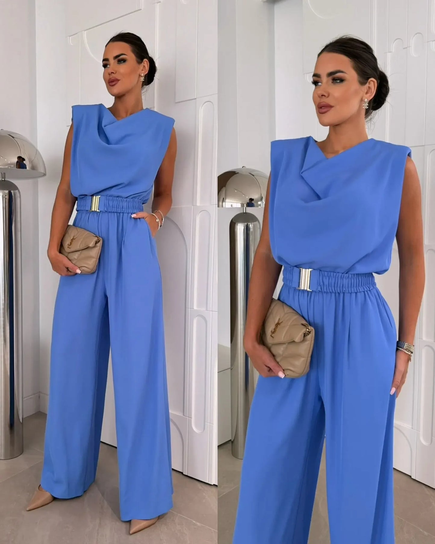 Women's Jumpsuits Solid Color Sleeveless Round Neck Casual Loose Women's Jumpsuit Summer Fashion Straight Tube Female Playsuits