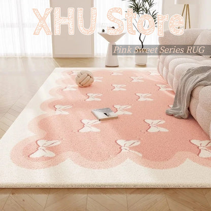 Sweet Pink Living Room Carpet Large Butterfly Print Fluffy Bedroom Rugs Soft Fashionable Ins Style Coffee Table Mats Alfombra 러그