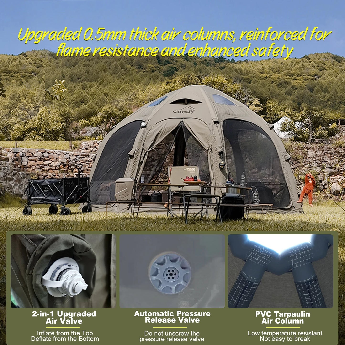 Army Green Coody Dome Air Tent Geodesic Design Inflatable Dome House For Family Outdoor Glamping