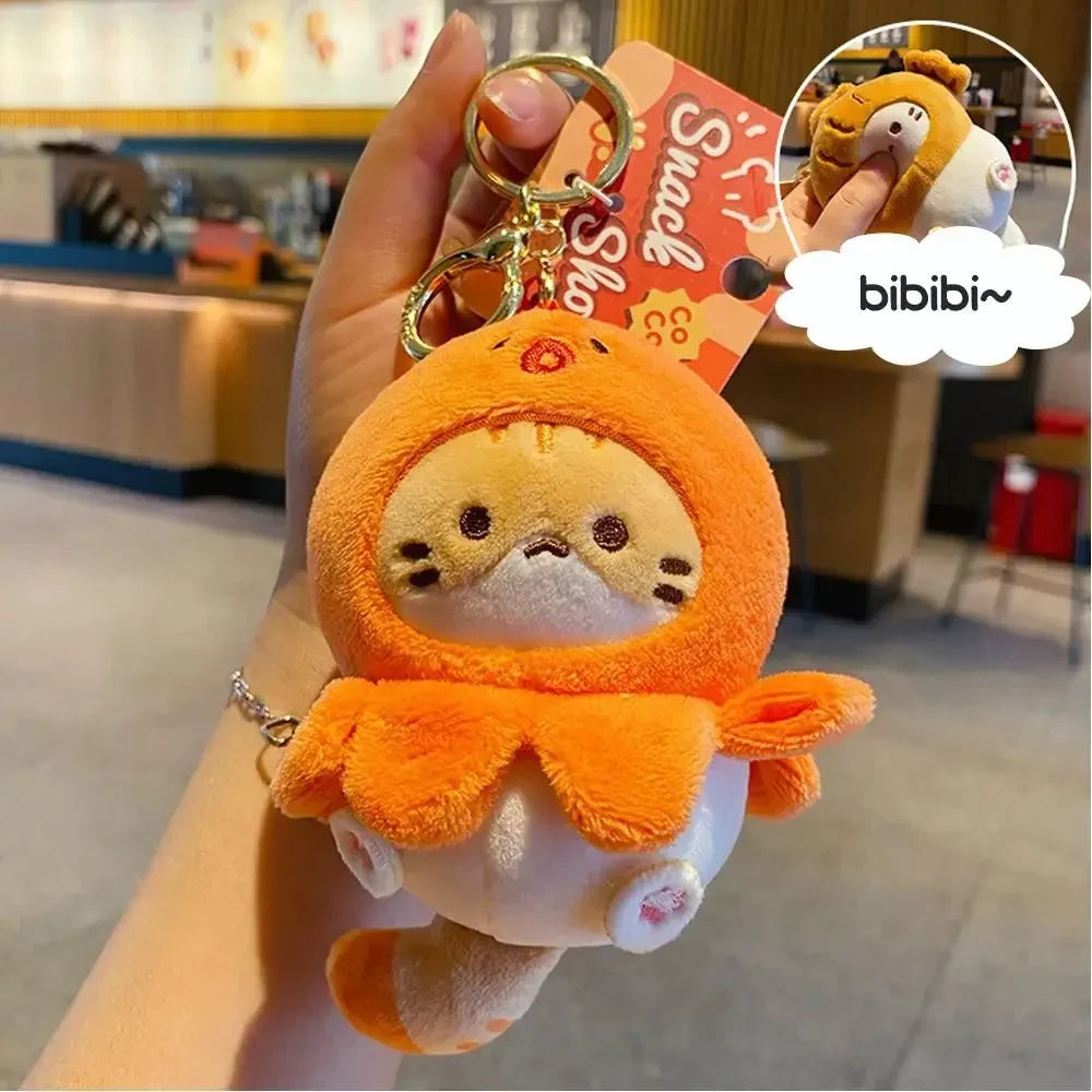 Plush Cocoa Cat Snapper Keychain Snapper Head Set Keychain Exquisite Cute Schoolbag Pendant Japanese Soft Cute Doll Pendant