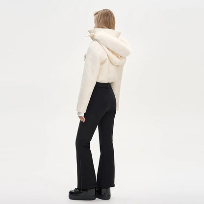 Faux Fur Patchwork Ski Jumpsuit Women Detachable Hoodie Long Sleeves Belts Zipper Warm Skiwear Female 2025 Winter Warm Rompers