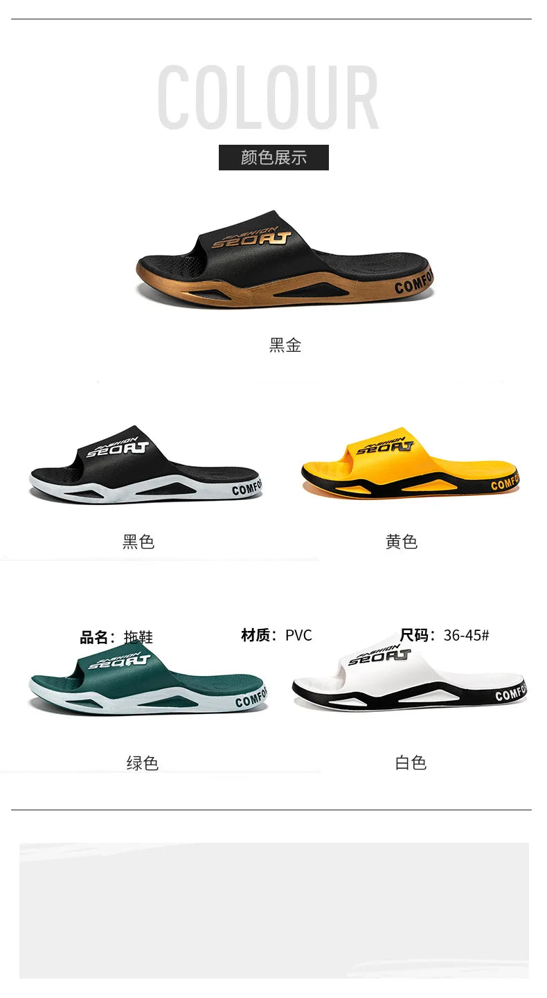 Men's Letter Print Slide Sandals Color Block Thick Sole Sport Slippers 2026