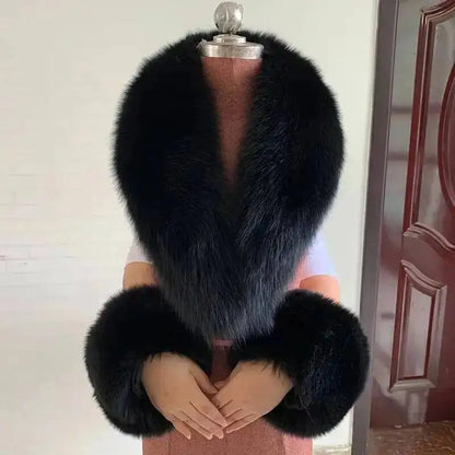 Winter Real Fox Fur Collar Cuffs Set Neck Warmer Fur Scarves Shawls Natural Fox Fur Collar Scarf Women Men Coat Warm Accessories