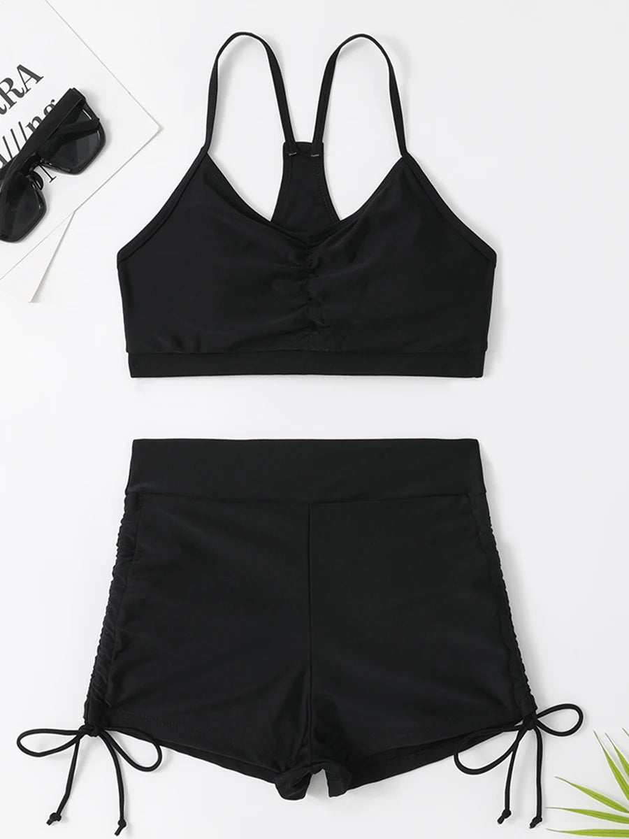 Drawstring Front Shorts Bikinis 2026 High Waist Swimsuit Women Swimwear Female Bathers Bathing Swimming Swim Suit Beachwear