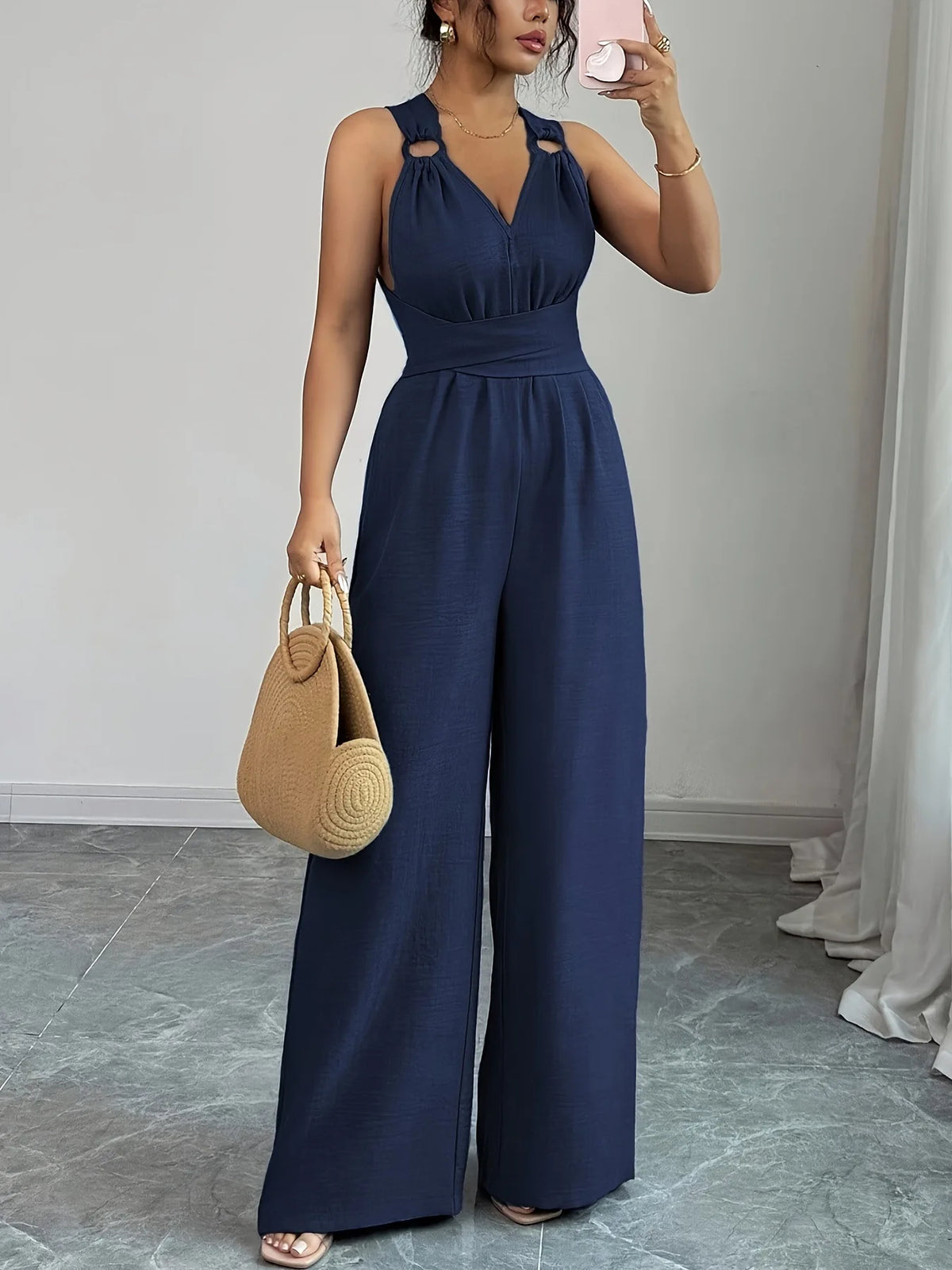 Jumpsuits women 2026 rompers new features fashion sexy V-neck backless cross-belt, wide-leg jumpsuit jumpsuits women's clothing
