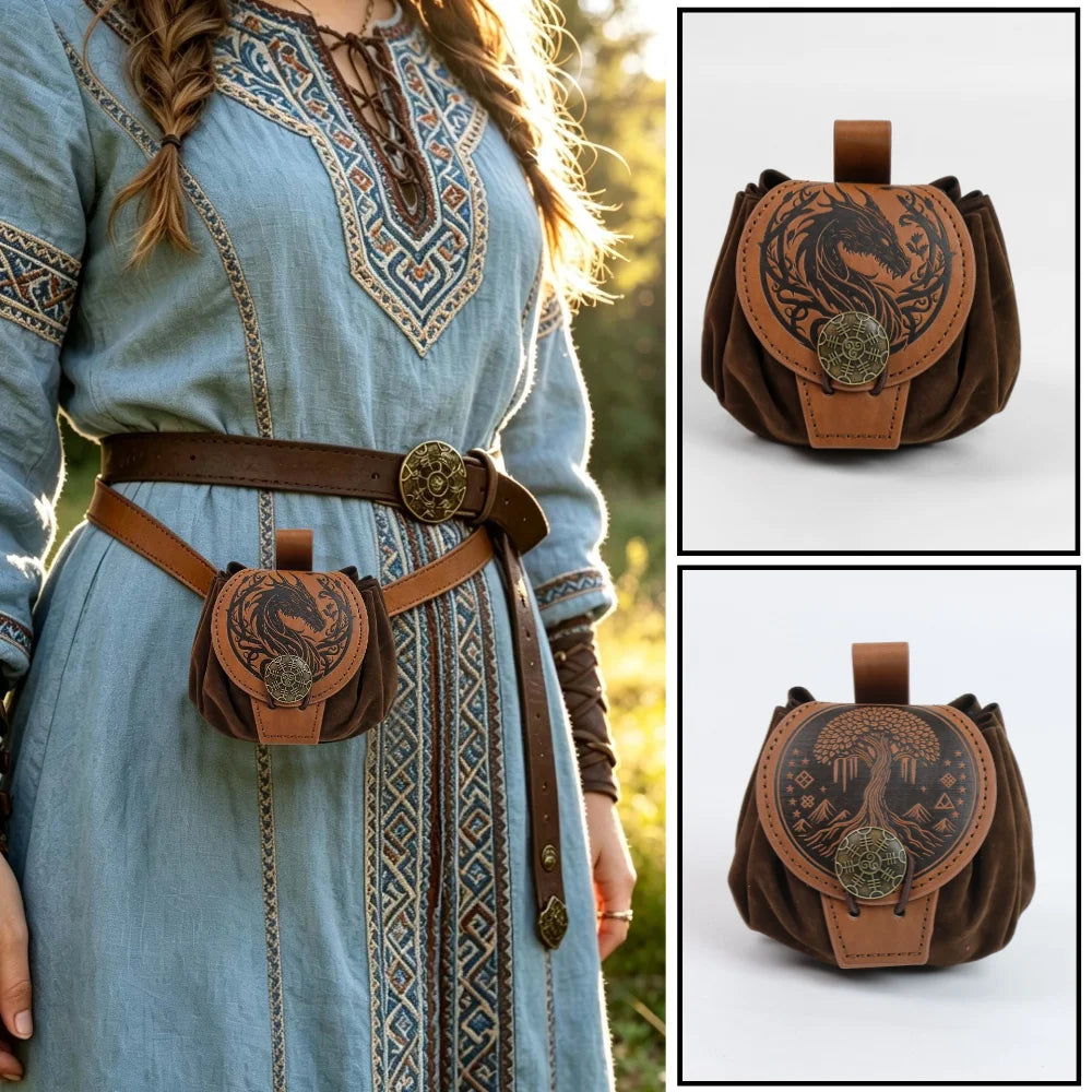 Medieval Viking Money Pouch Bag Cosplay Hangable Belt Waist Bag Unisex Leather Drawstring Bag Coin Purse Party Accessories Prop