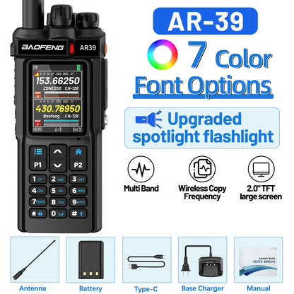 BAOFENG AR-39 Walkie Talkie Wireless Copy Frequency Long Range Type-C Charger Wireless Copy Frequency Large Screen Ham Radio
