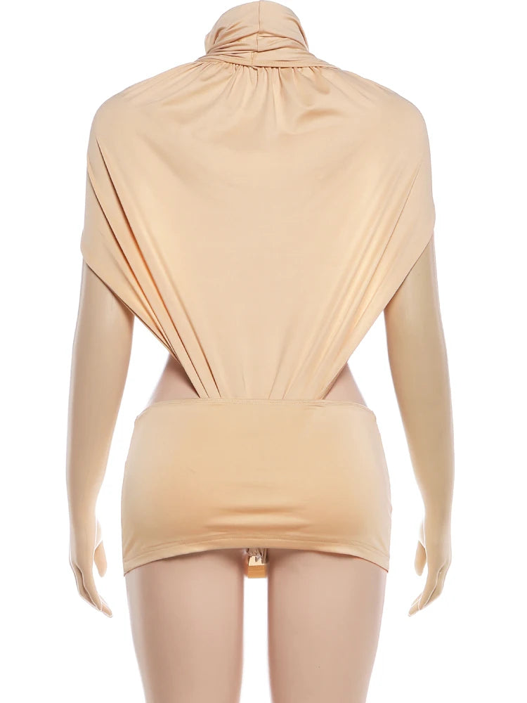 Kliou Sexy Fashion 2 Piece Set Woman Ruched Turtleneck Side Hollow Design Bodysuits+Skinny Mini Skirts Hot Girls Wild Style Suit