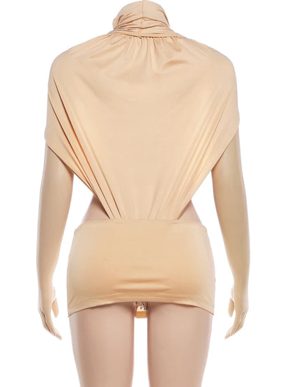 Kliou Sexy Fashion 2 Piece Set Woman Ruched Turtleneck Side Hollow Design Bodysuits+Skinny Mini Skirts Hot Girls Wild Style Suit