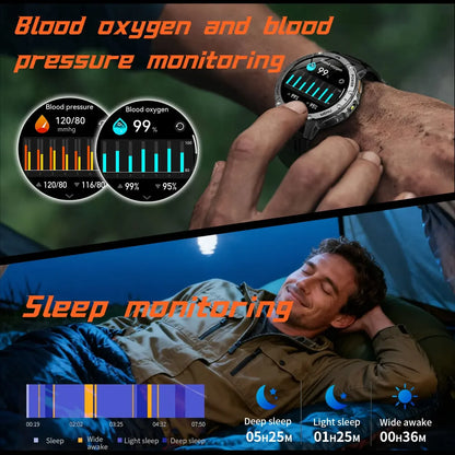 TANK Ultra Outdoor Smartwatch 1400mAh Battery Military Watches Waterproof Two-color Tactical LED Flashlight Men Sports Bracelet