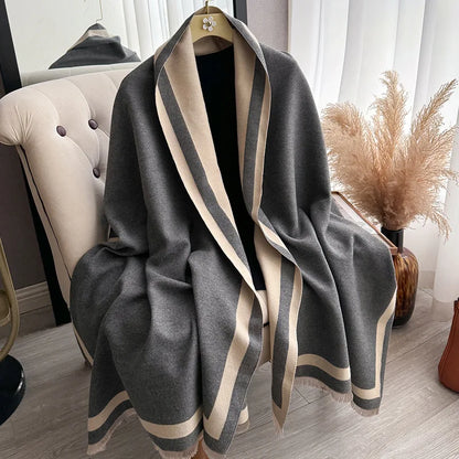 Women's Reversible Two-Tone Scarf, Plush Soft Winter Shawl & Neck Warmer, Double Sided Elegant Fall Wrap