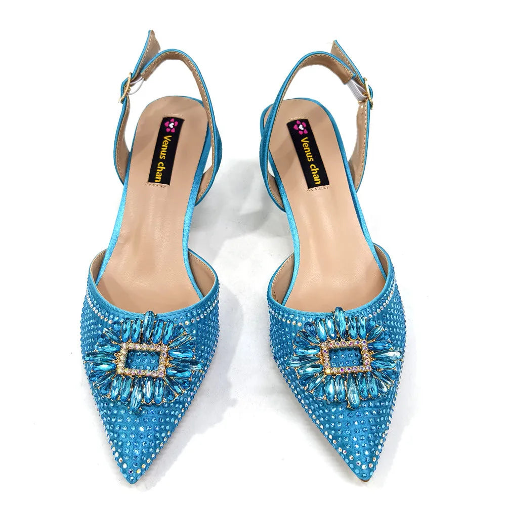 Latest Elegant Wedding Italian Diamond Design Shoes Women's African Party Shoes Crystal Shoes High School High Heels