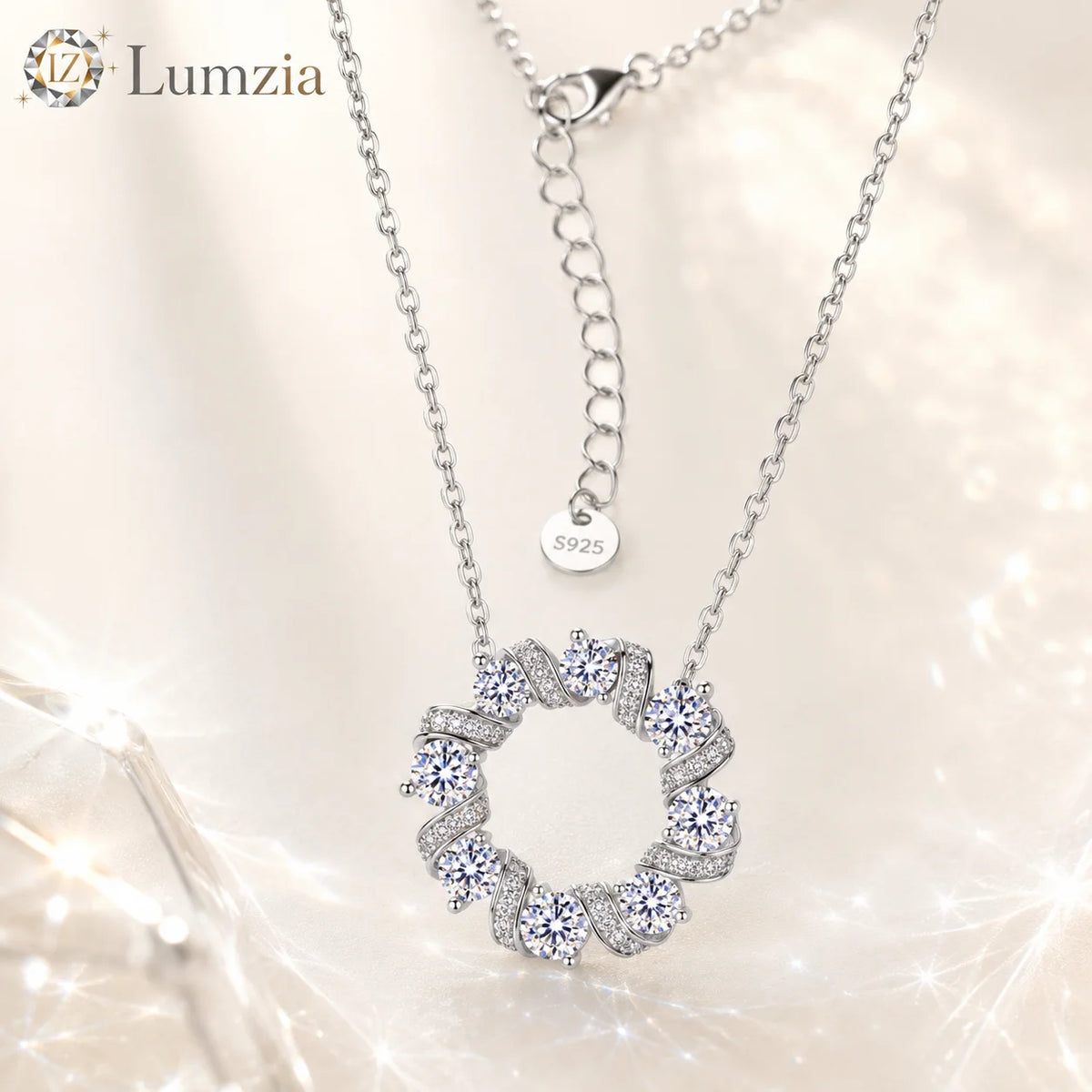 Moissanite Twist Circle Pendant Necklace S925 Sterling Silver Mobius Round Collarbone Chain Fine Jewelry Gift GRA Certified