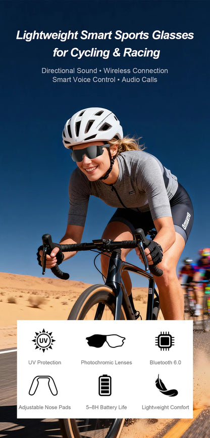 Smart Glasses Lightweight Auto-Tinting AI Glasses with Real-Time Simultaneous Translation Earbuds 2-in-1 Sunglasses