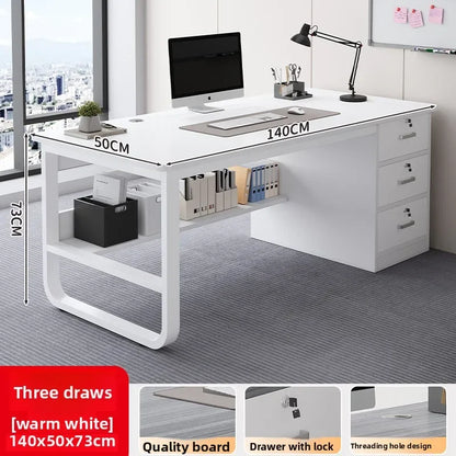 Durable Computer Desk Desktop Simple Single with Drawer Lock Desk Modern Office Staff Desk
