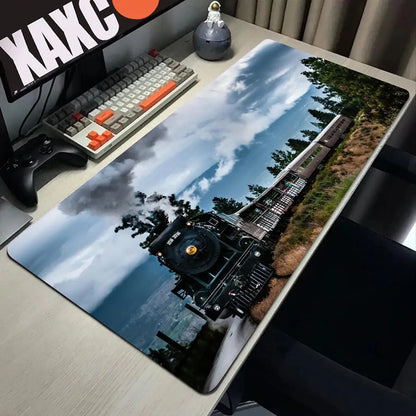 Retro Train Mouse Pad Large Gaming Mousepad PC Gamer Computer Office Mouse Mat Silicone Keyboard Mat Desk Pad Laptop Mausepad
