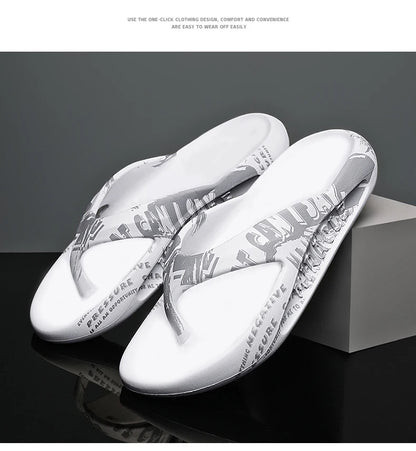 Printed male and female couples large size EVA high elastic flip-flops thick-soled lightweight slippers for outdoor beach shoes