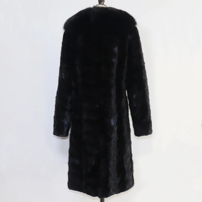 Winter Real Mink Fur Coat With Fox Fur Collar For Women Long Style 100% Genuine Mink Fur Jacket Thick Warm Natural Mink Fur Coat