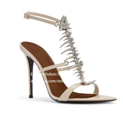 Fish Bone Sandals Rhinestone Slingback High Heels Pointed Toe Stiletto Pumps for Party Evening Sexy Women Summer Shoes Plus Size