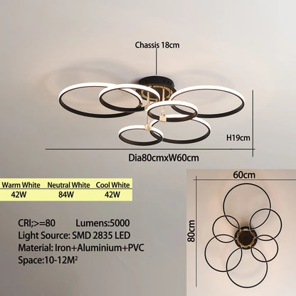 Modern LED Ceiling Chandelier for Living Bedroom,Round Dimmable Ceiling Lamp,Gold/Chrome/Black Bedroom Ceiling Light Fixture