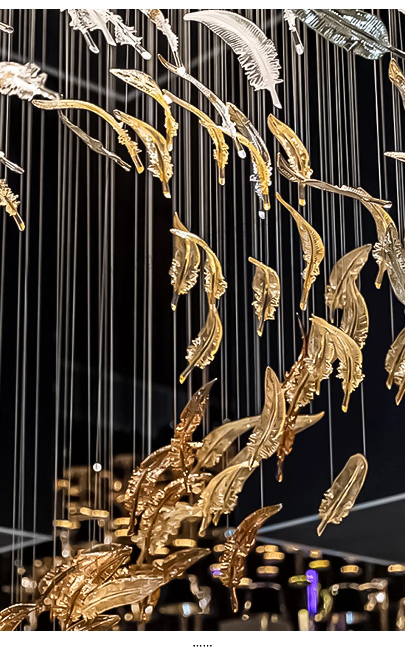 Modern Hotel Lobby Hanging Lamp Luxury Glass Led Chandeliers Customized Long Pendant Light Villa High Ceiling Chandelier Lustre