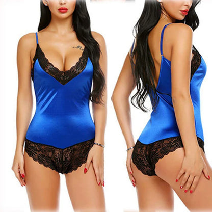 Women Lace Pajamas Nightclothes Black M L XL Sexy Ice Silky Smooth Cool Low Cut V Neck Deep V Short Jumpsuit for Women