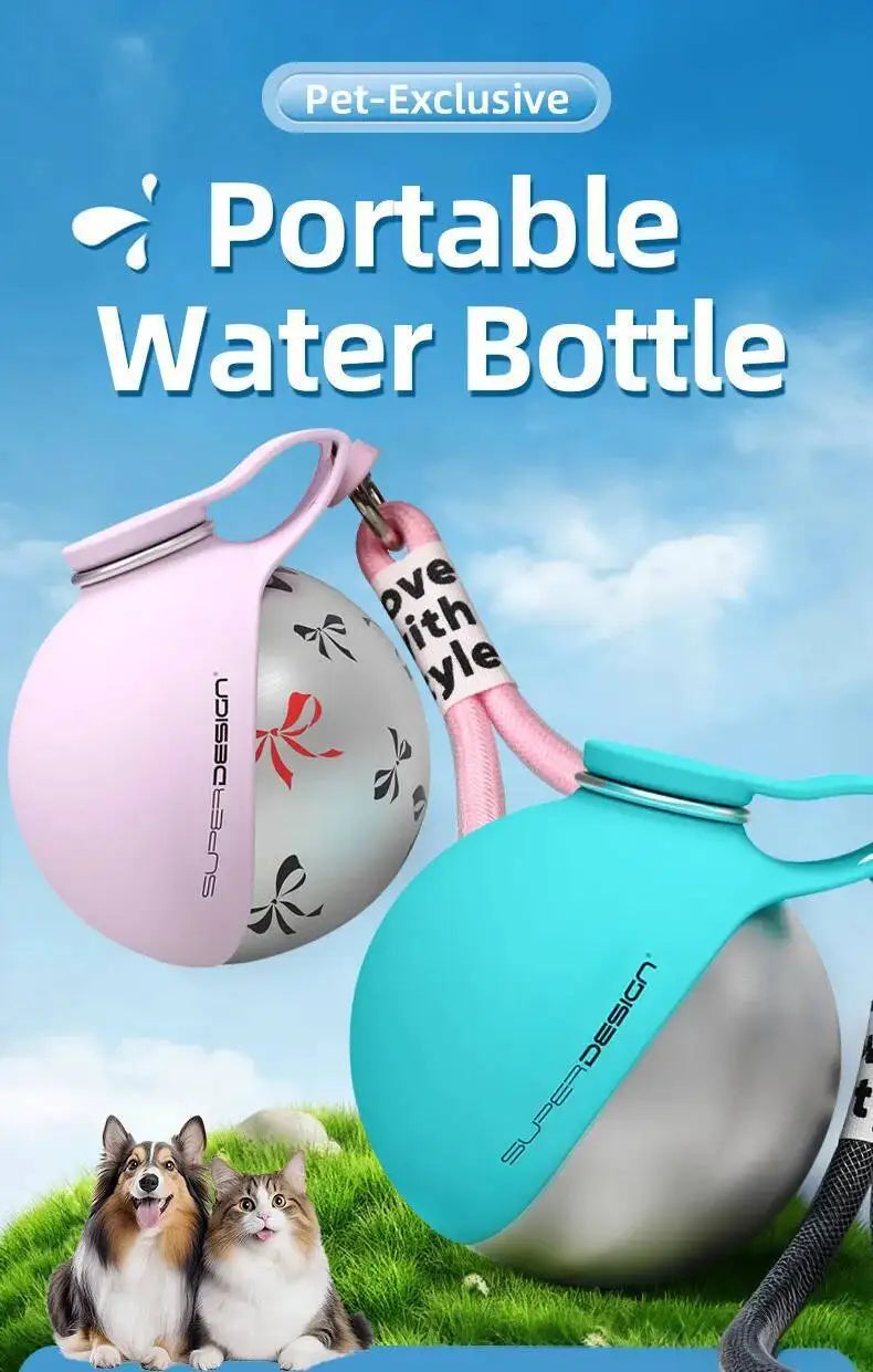Stainless Steel Water Bottle Outdoor Dog Walking Folding Portable Water Cup With Lanyard Hook LeakProof Dog Water Drink Bottle