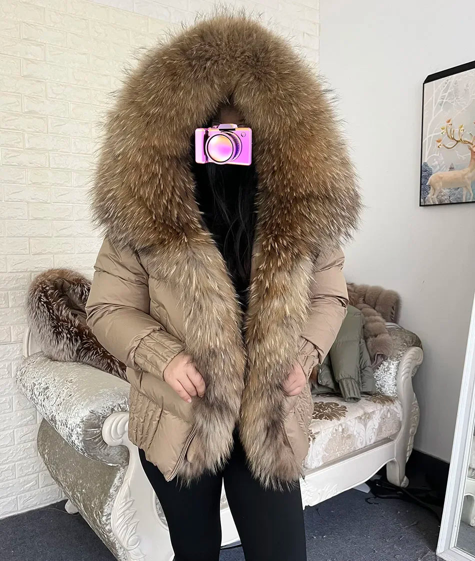 MMK 2023 Winter Women Warm White Duck Down Jacket Natural Real Fox Fur Collar Hood Puffer Coat Thick Luxury Outerwear
