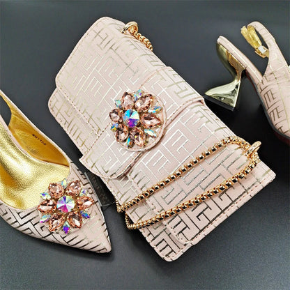 Peach Women Shoes And Bag Set African Ladies Pumps Match With Handbag Nigerian Sandals Clutch Escarpins Femmes Sandales MM1155