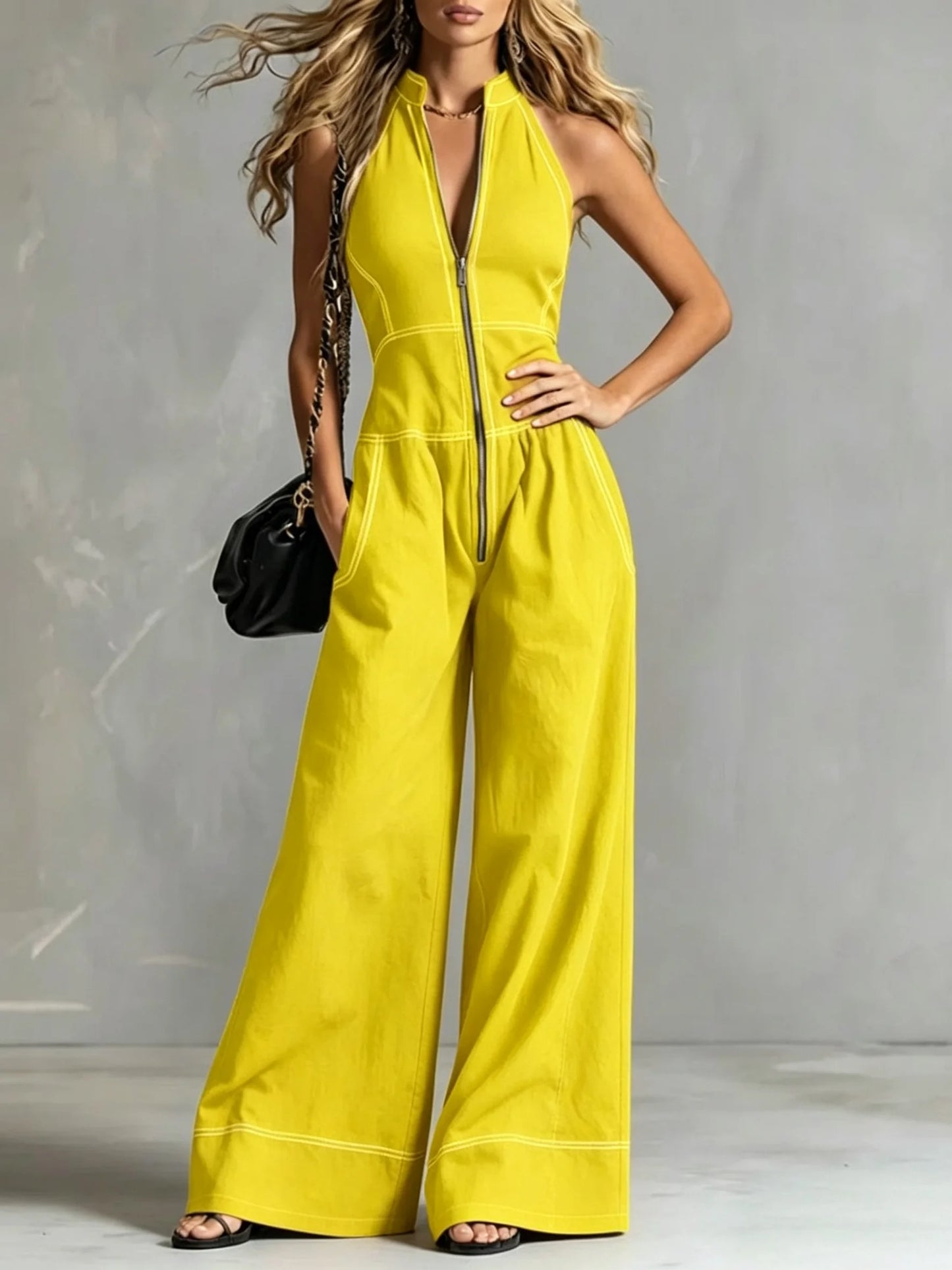 2026 New Women Stand Collar Sleeveless Jumpsuit Loose Casual Office Daily Wear Rompers