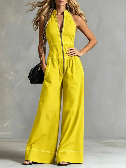 2026 New Women Stand Collar Sleeveless Jumpsuit Loose Casual Office Daily Wear Rompers