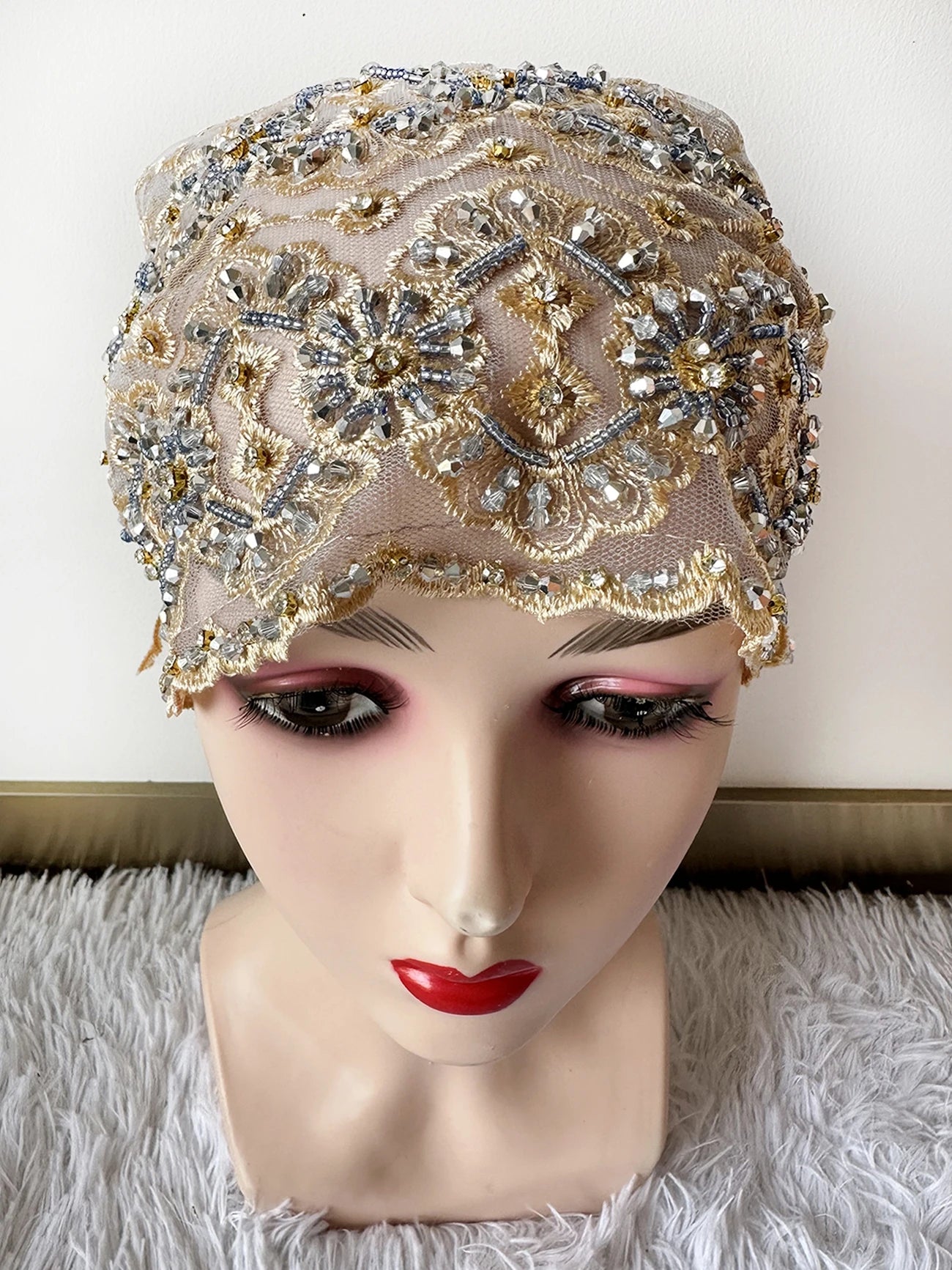 High Quality Lace handcrafted Beaded Turban Hat Female Head Wraps Caps Muslim Women Headscarf Bonnet Ready to Wear Inner Hijabs