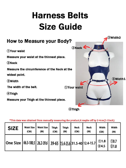Women Fashion Punk Style Faux Leather Full Body Harness Belt, Garter Belt Set,Gothic Collocation Costume Accessories