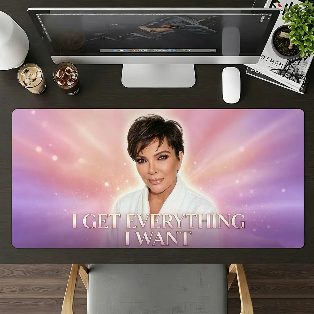 Cool Rich Kris Jenner Mouse Pad Large Non-Slip Waterproof Mat Stitched Edge Keyboard Pad for Gaming Daily Office
