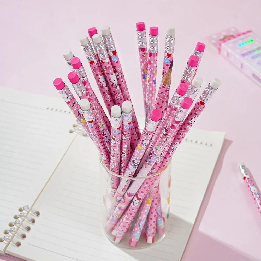 12Pcs Genuine Sanrio Hello Kitty HB Pencil Cartoon Kt Cat Student Drawing Pencils School Stationery Rewards Friend Birthday Gift
