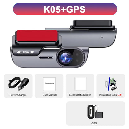 4K UHD Car Dash Camera DVR Night Vision Video Recorder with GPS Wi-Fi 24H Parking Monitoring Support for Vehicle Safety