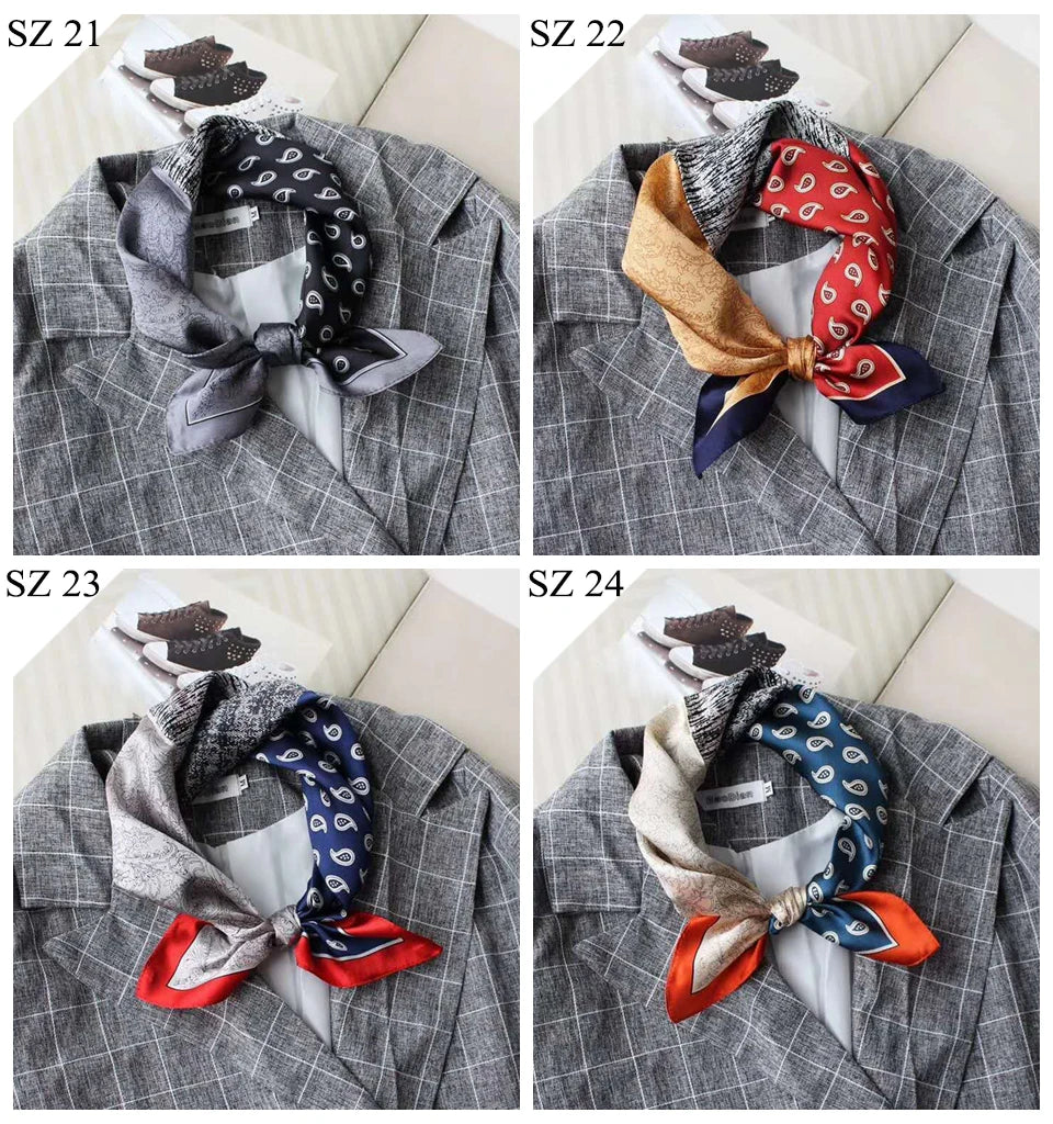 Silk Scarf For Bag Lady Neck Tie 100% Silk Scarf Luxury Brand Print Flower Stripe Plaid Dot Bandana Hair Tie Handkerchief Gifts