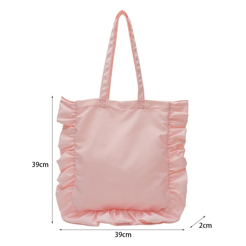 New Elegant Vintage Women Casual Tote Bags French Style Ruffles Shoulder Bag Large Capacity Versatile Handbag