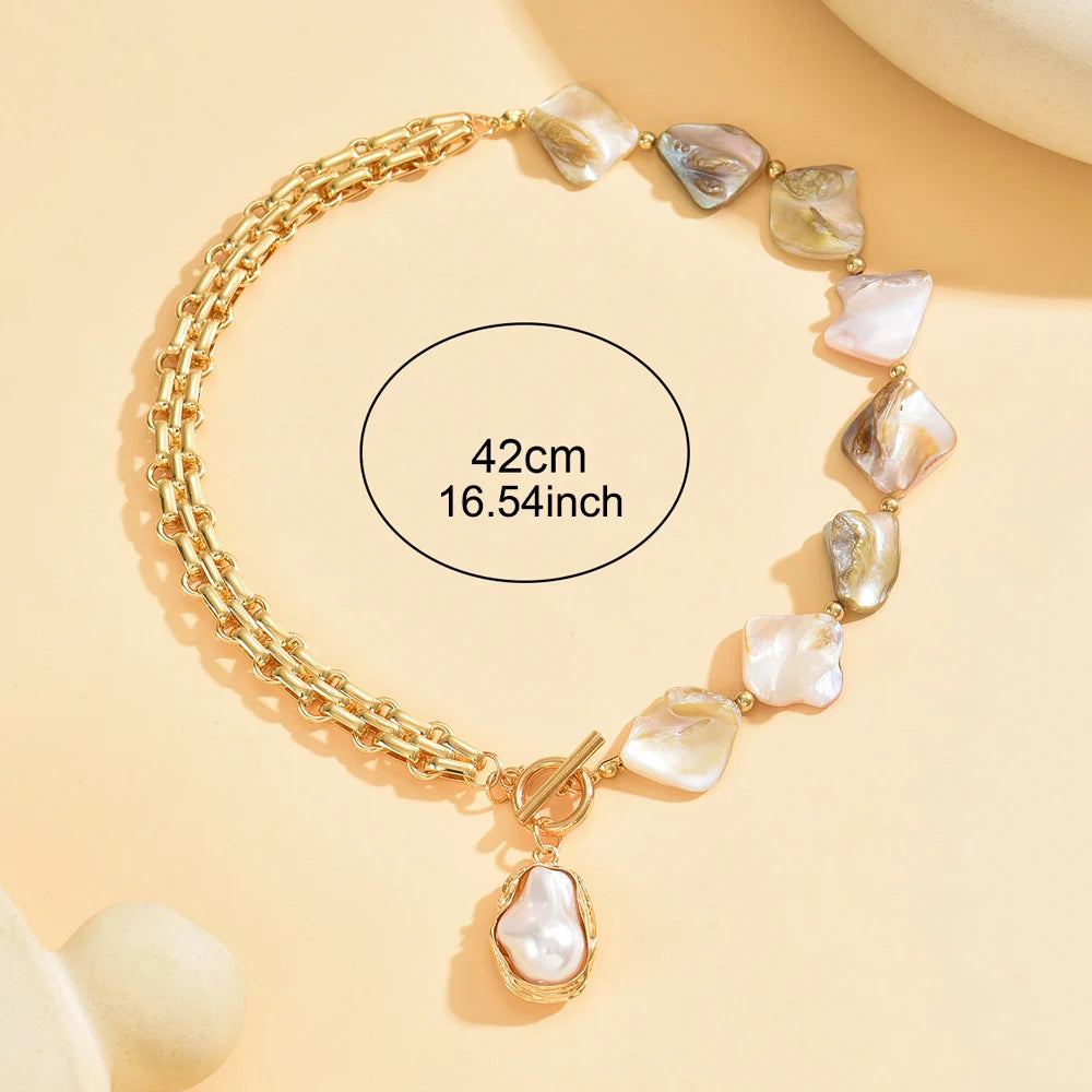 Boho Baroque Pearl Choker Necklace Asymmetric Cuban Link Chain Toggle Clasp Statement Summer Beach Jewelry Gift