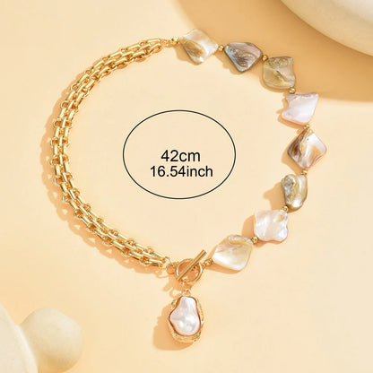 Boho Baroque Pearl Choker Necklace Asymmetric Cuban Link Chain Toggle Clasp Statement Summer Beach Jewelry Gift