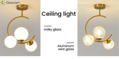 Medieval Bauhaus Gold Glass Ball Bubble Hanging LED Pendant Lights Creative Forged Lamps for Bedroom Home Decoration Chandelier