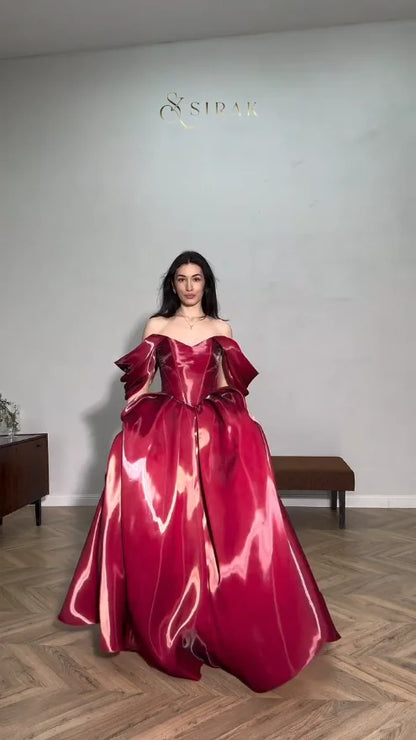 Xijun Modern Red Evening Dresses Off The Shoulder A-Line Birthday Party Dresses Corset Shiny Floor Length Prom Gowns Customized
