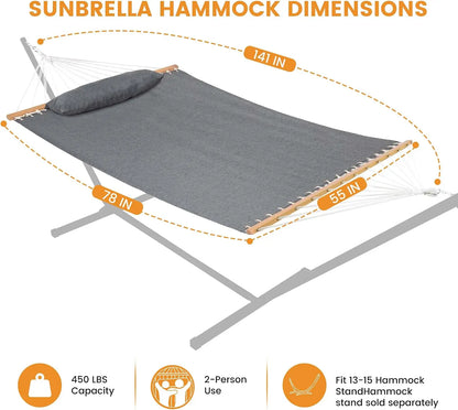 12 FT Double Outdoor Hammock with Sunbrella Fabric, Fade Resistant for Patio & Garden