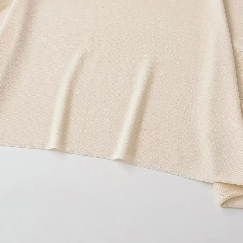 TFAFXY 2026 Spring Casual Women Knit Solid Long Sleeve Chic Beige Bat Sleeve Loose Fashion Sweater