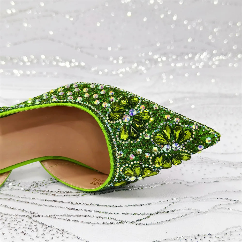 Luxury Handmade Flowers Shoes and Clutch for Women- Nigerian Style Elegant Crystal Heels with Matching Evening Bags