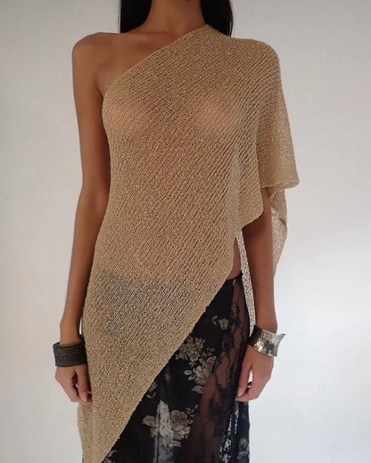 Casual Drop Shoulder Crochet Poncho Sweater Sheer Multi-wear Halter Shawl Irregular Knitted Cover-ups Vacation Outfits