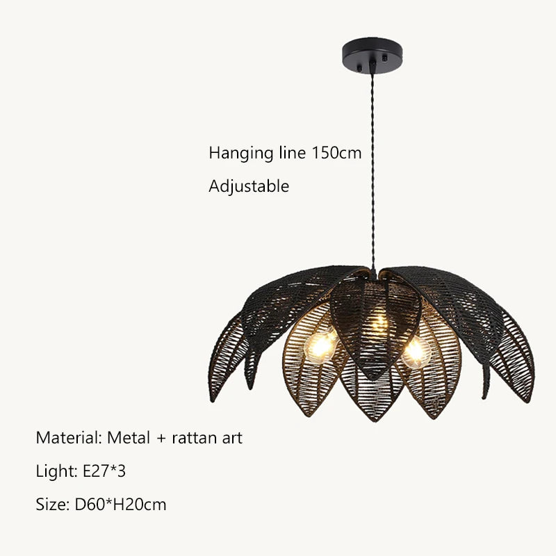 Nordic American Retro Rattan Chandelier Home Decor Living Dining Room Pendant Lights Bedroom B&B Restaurant Hanging Lamp Fixture