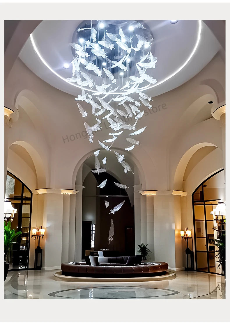 Modern Hotel Lobby Hanging Lamp Luxury Glass Led Chandeliers Customized Long Pendant Light Villa High Ceiling Chandelier Lustre